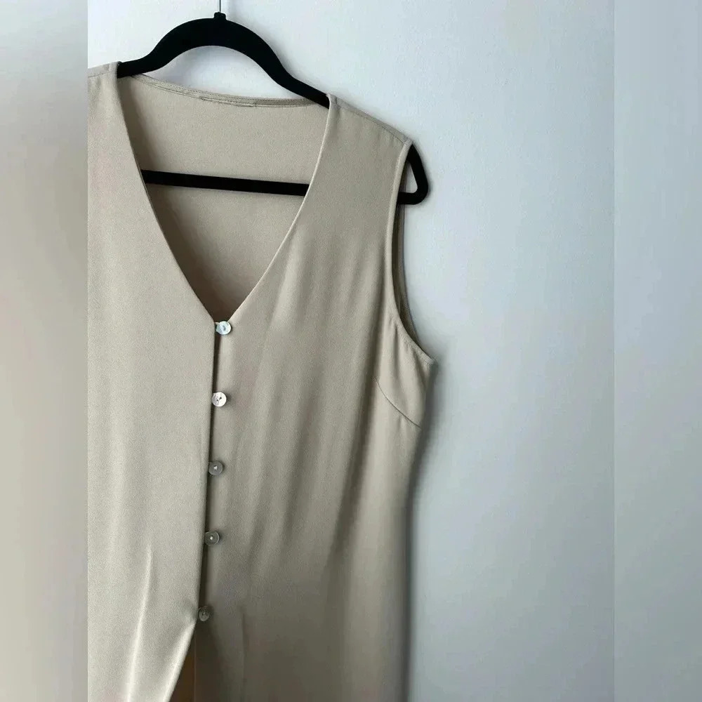 Wallis Long Crepe Vest Duster Minimalist Sleeveless Cardigan Neutral Capsule - Picture 4 of 12